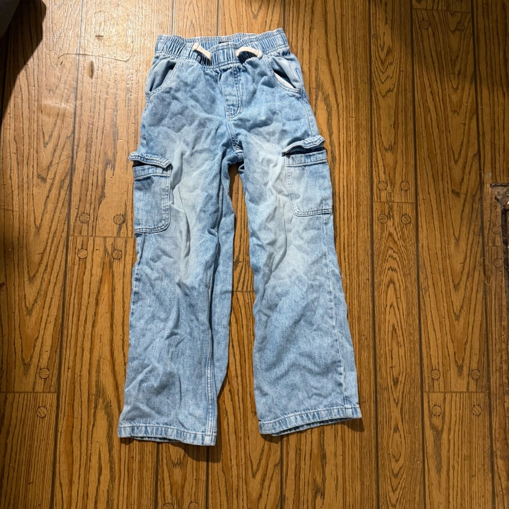 GAP Kids Easy Wide-Leg Pull-On Cargo Jeans XL 12 Light Wash Blue Denim